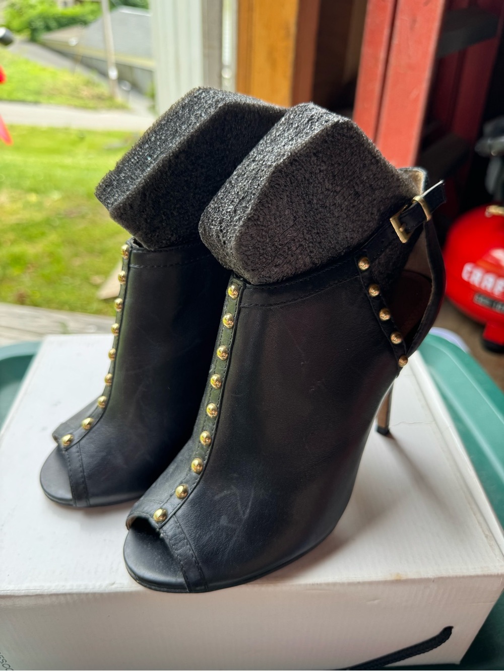 Aldo Black Peep-Toe Studded High Heel Booties